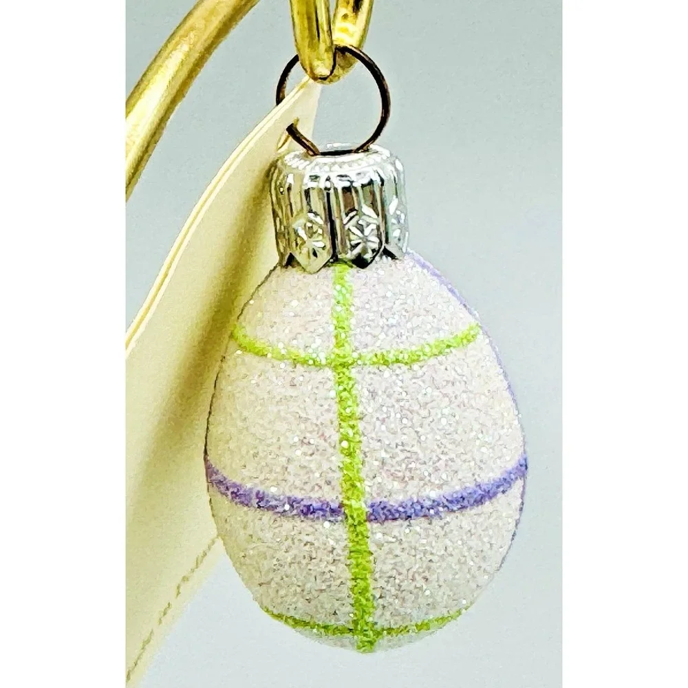 Patricia Breen Miniature Egg Striped Plaid Purple Green Ornament Spring 2002‎